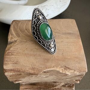 Bold Oversized Green Stone Shield Statement Ring